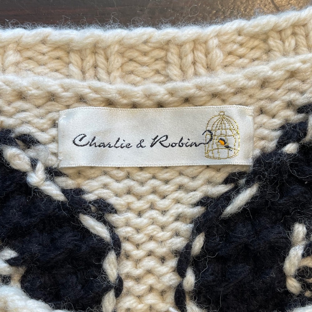 Charlie & Robin Anthropologie 100% Wool Chunky Knit Short Sleeve Cardigan Cream - Picture 3 of 7